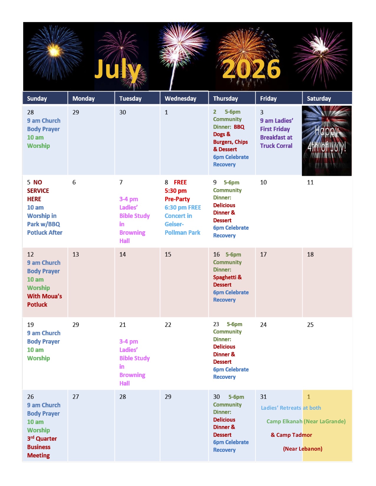 Calendar of Events
