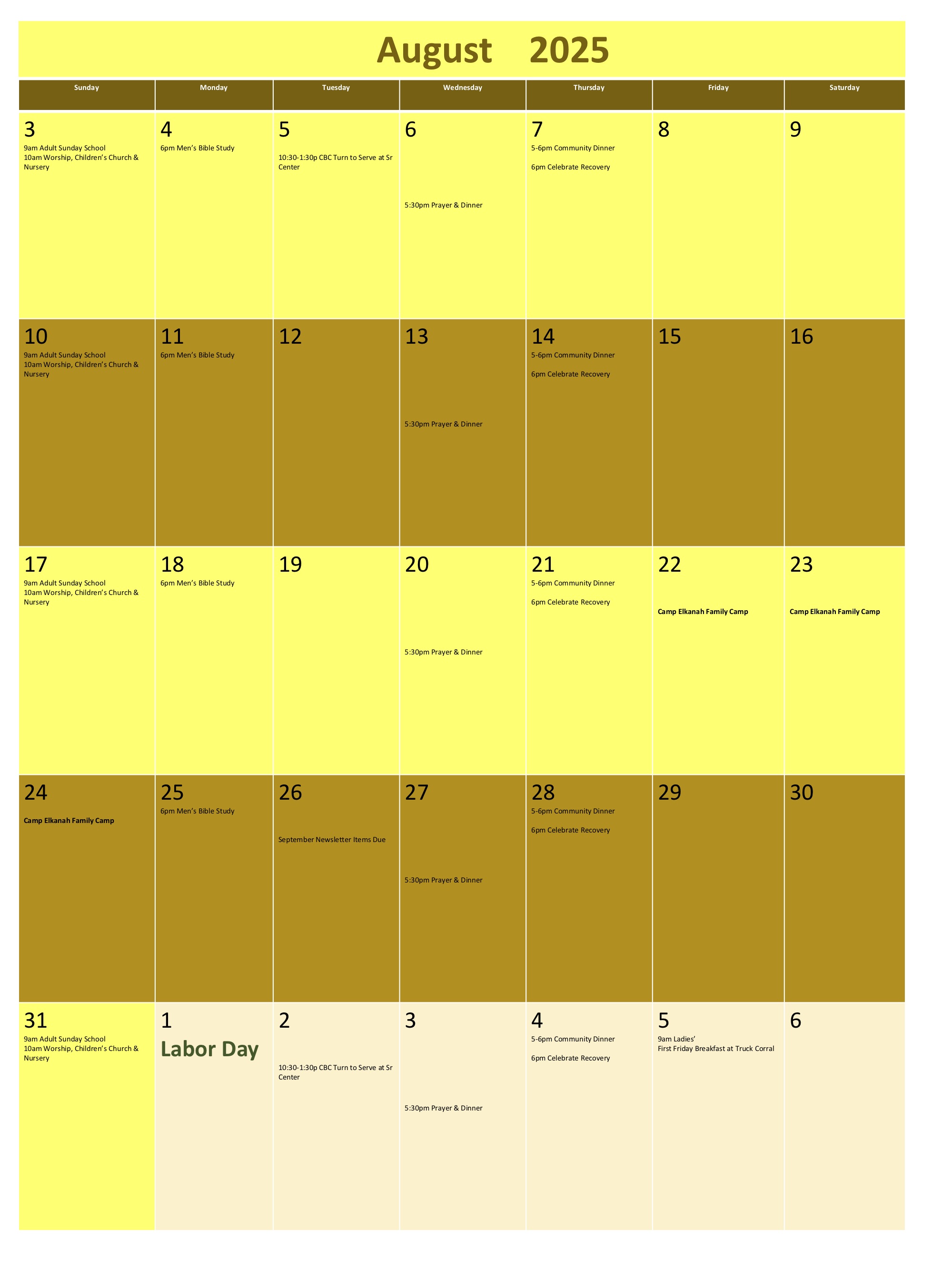 Calendar of Events