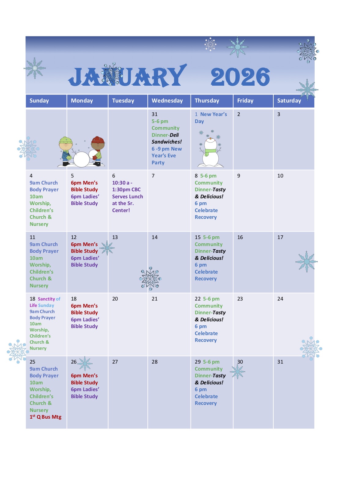 Calendar of Events
