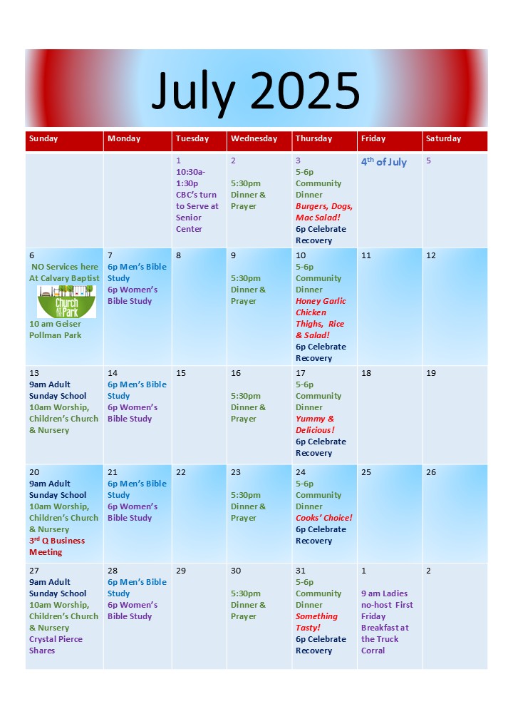 Calendar of Events