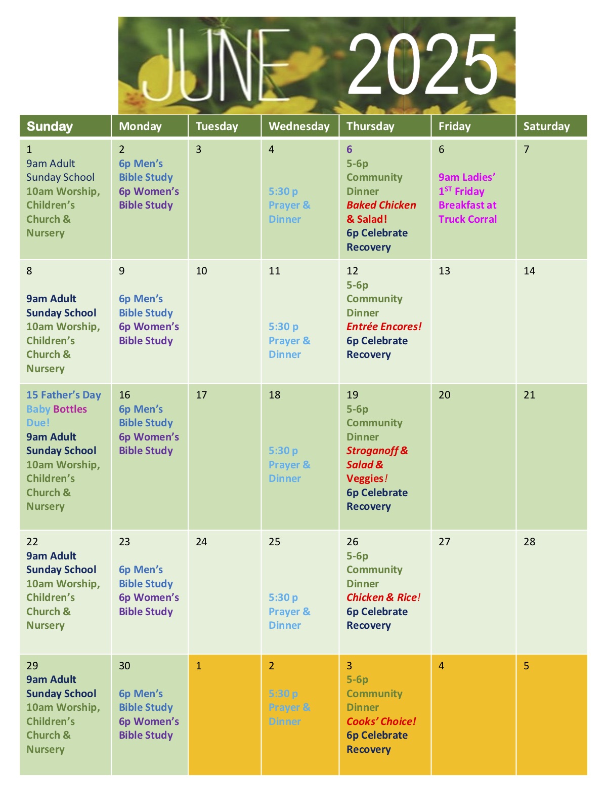 Calendar of Events