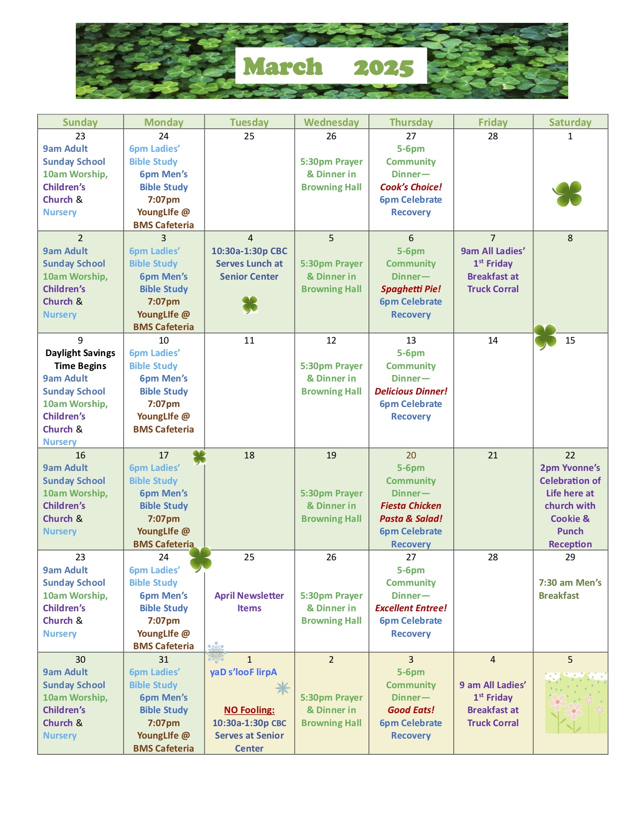 Calendar of Events